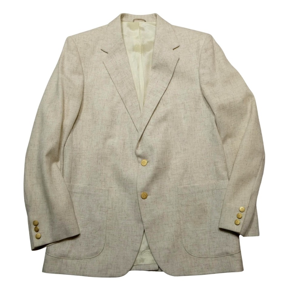 WFF by Farah Blazer Mens 44L White Polyester Rayon Gold Button Sport Coat Jacket
